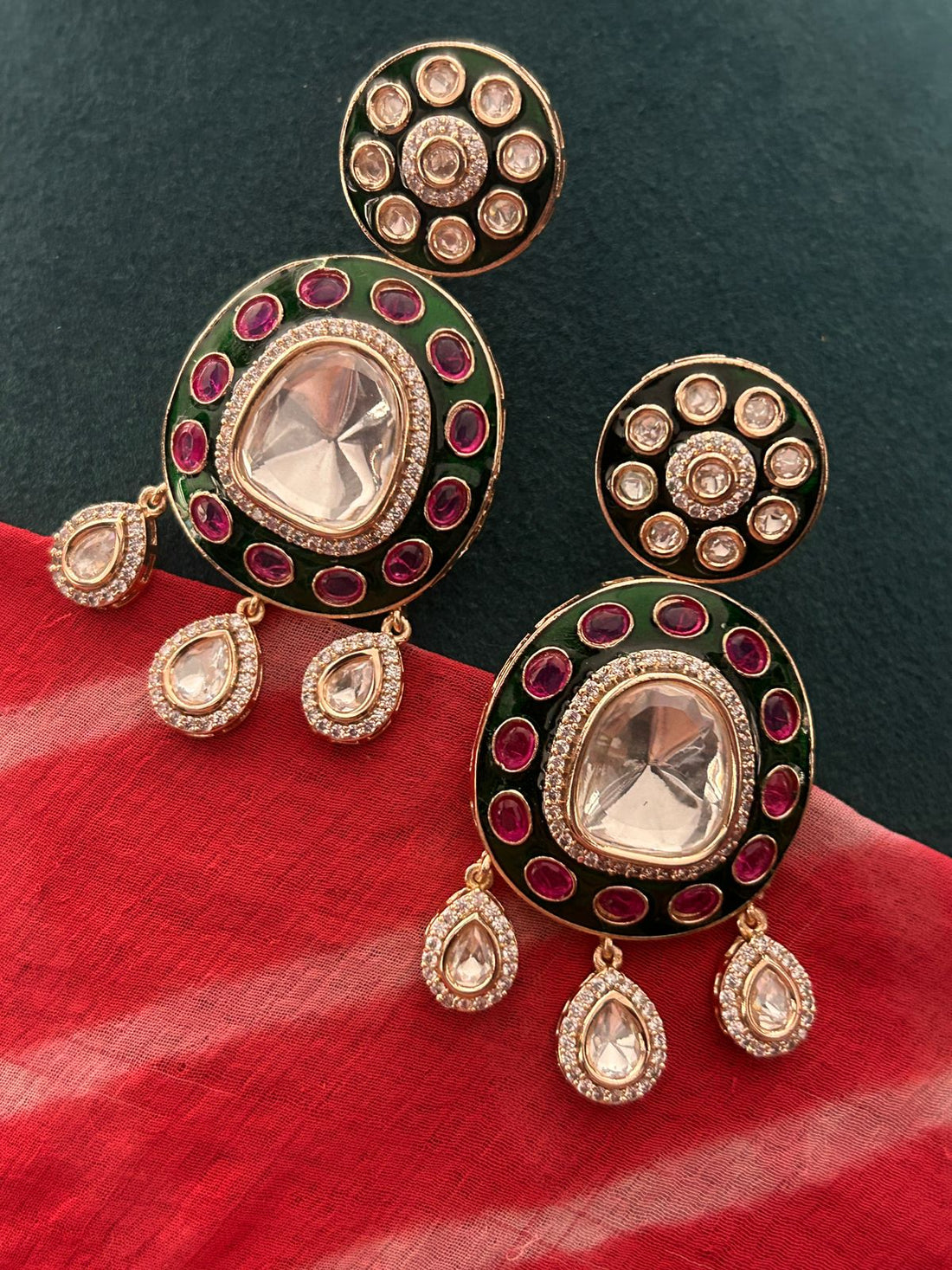 Royal Kundan Choker Necklace Set with Earrings – Green & Ruby Accents