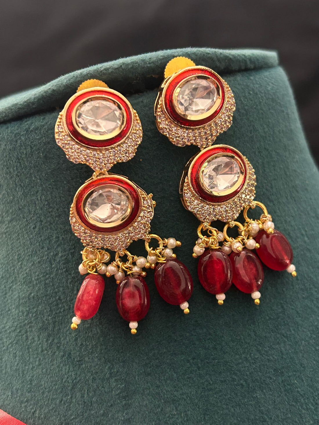 Ruby Red Kundan Choker Necklace Set with Earrings – Gold Finish