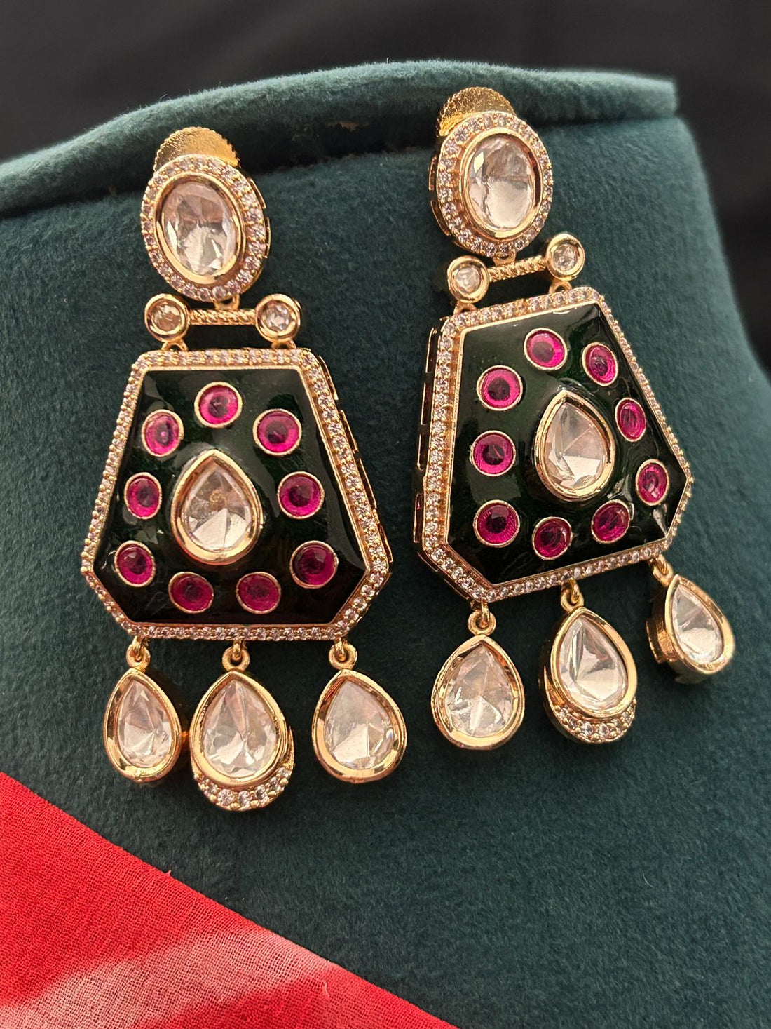 Royal Green & Ruby Kundan Choker Necklace Set with Earrings – Gold Finish