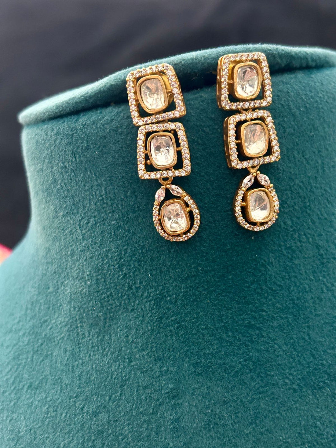 Classic Kundan Square & Drop Necklace Set with Earrings
