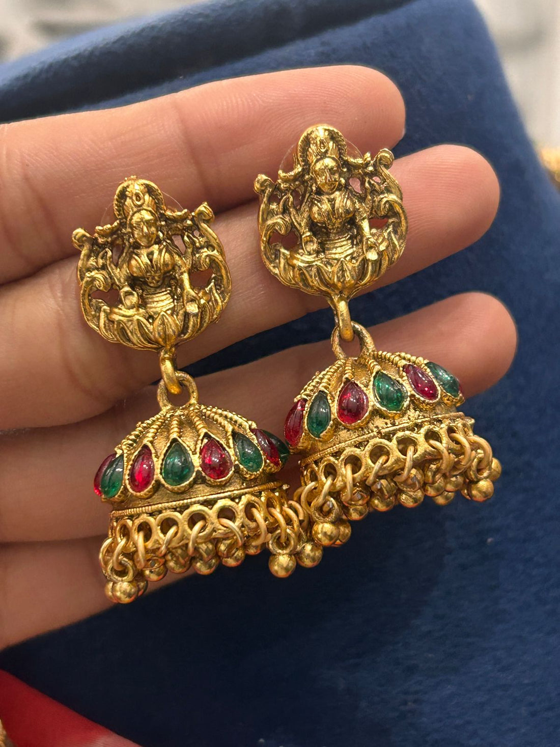 Temple Jewellery Long Haram Set with Lakshmi Pendant & Jhumkas