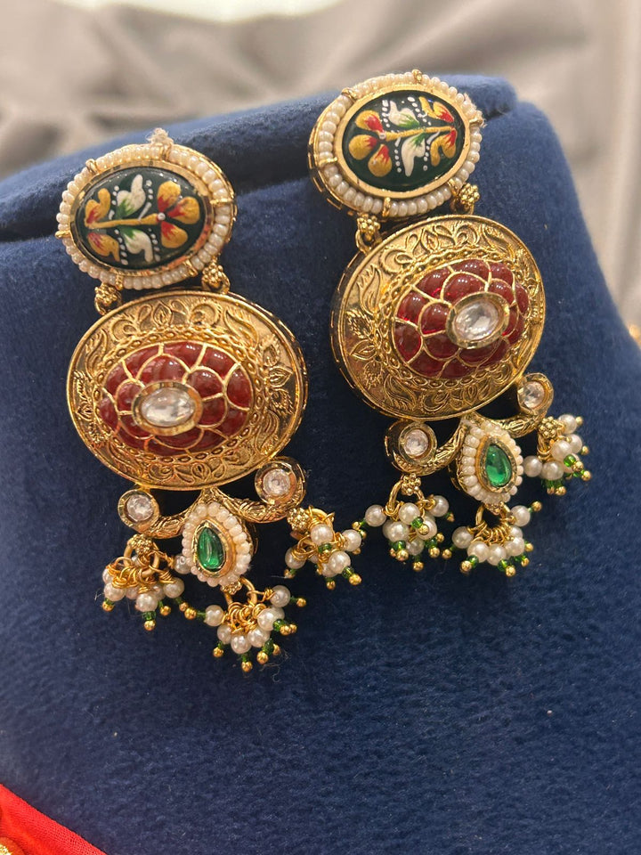 Traditional Temple Jewellery Long Haram with Kemp Pendant & Earrings