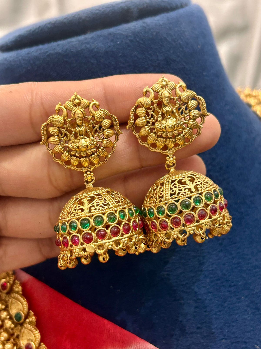 Antique Temple Jewellery Long Pearl Haram with Jhumka Earrings