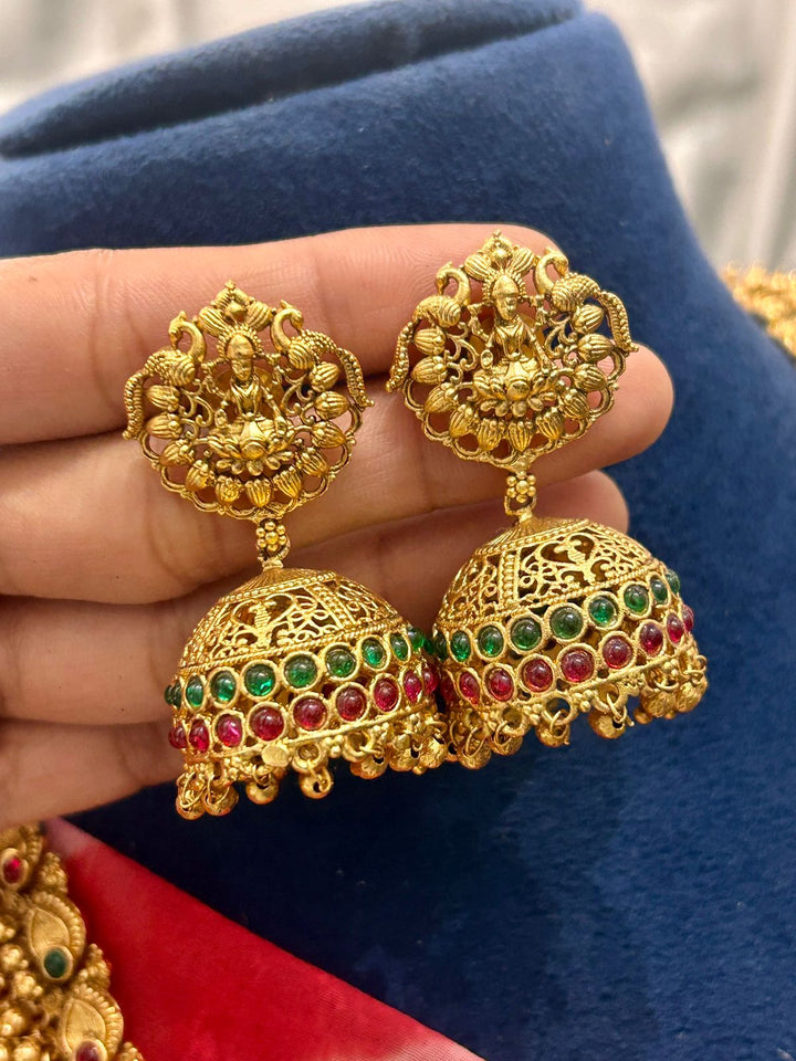Antique Temple Jewellery Long Pearl Haram with Jhumka Earrings