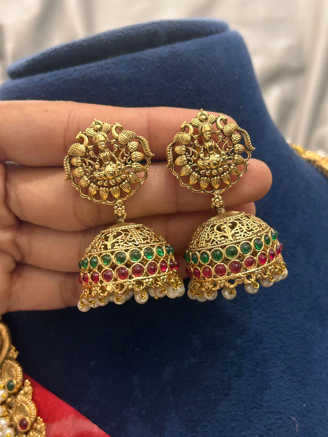 Antique Temple Jewellery Long Haram with Jhumka Earrings