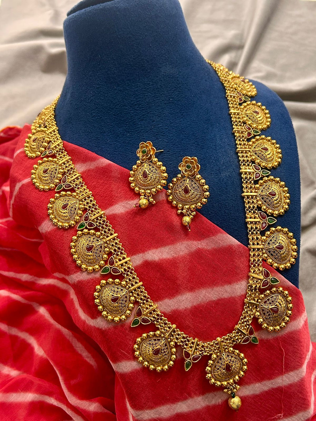 Antique Gold Lakshmi Kasu Mala Necklace with Earrings