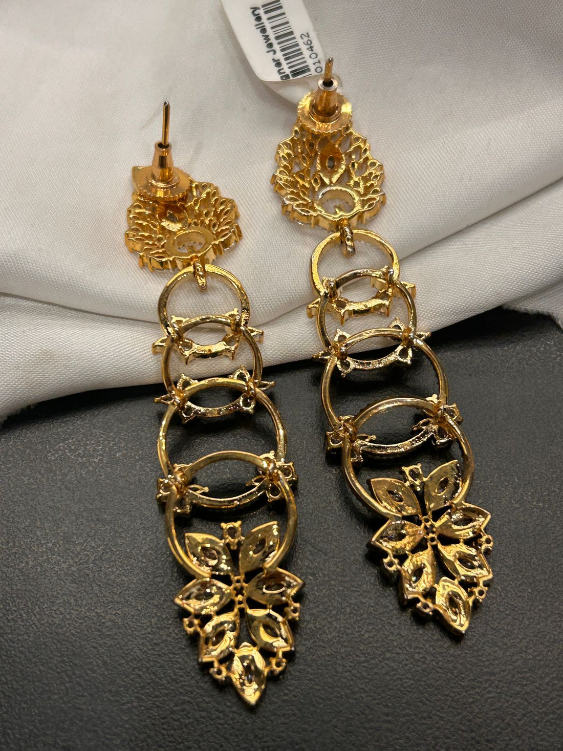 Elegant Floral Diamond Look Long Earrings