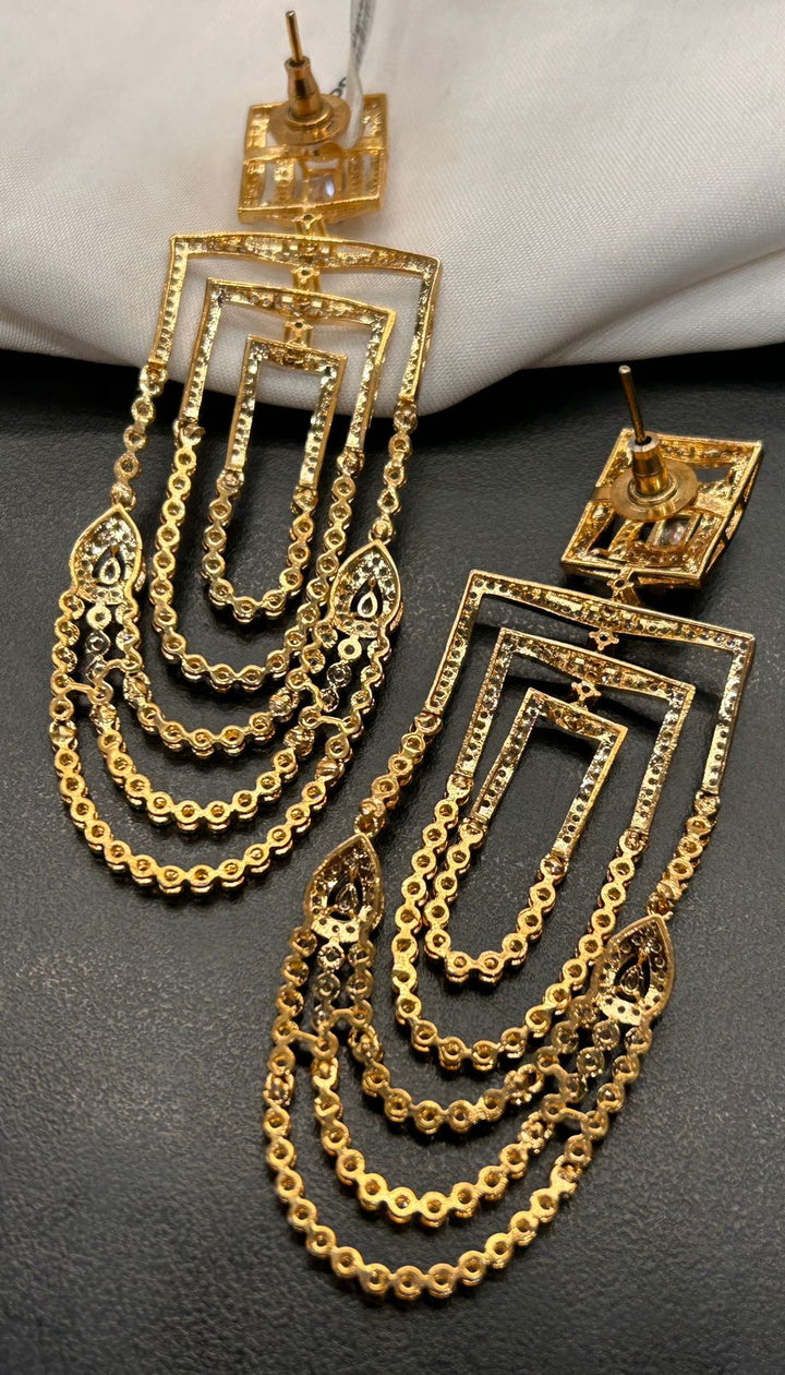 Geometric Gold & Silver Dual-Tone Long Statement Earrings