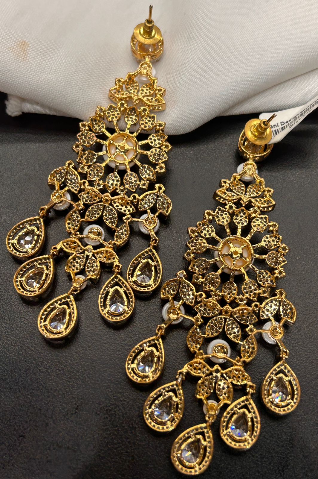 Pearl & Diamond Teardrop Long Statement Earrings