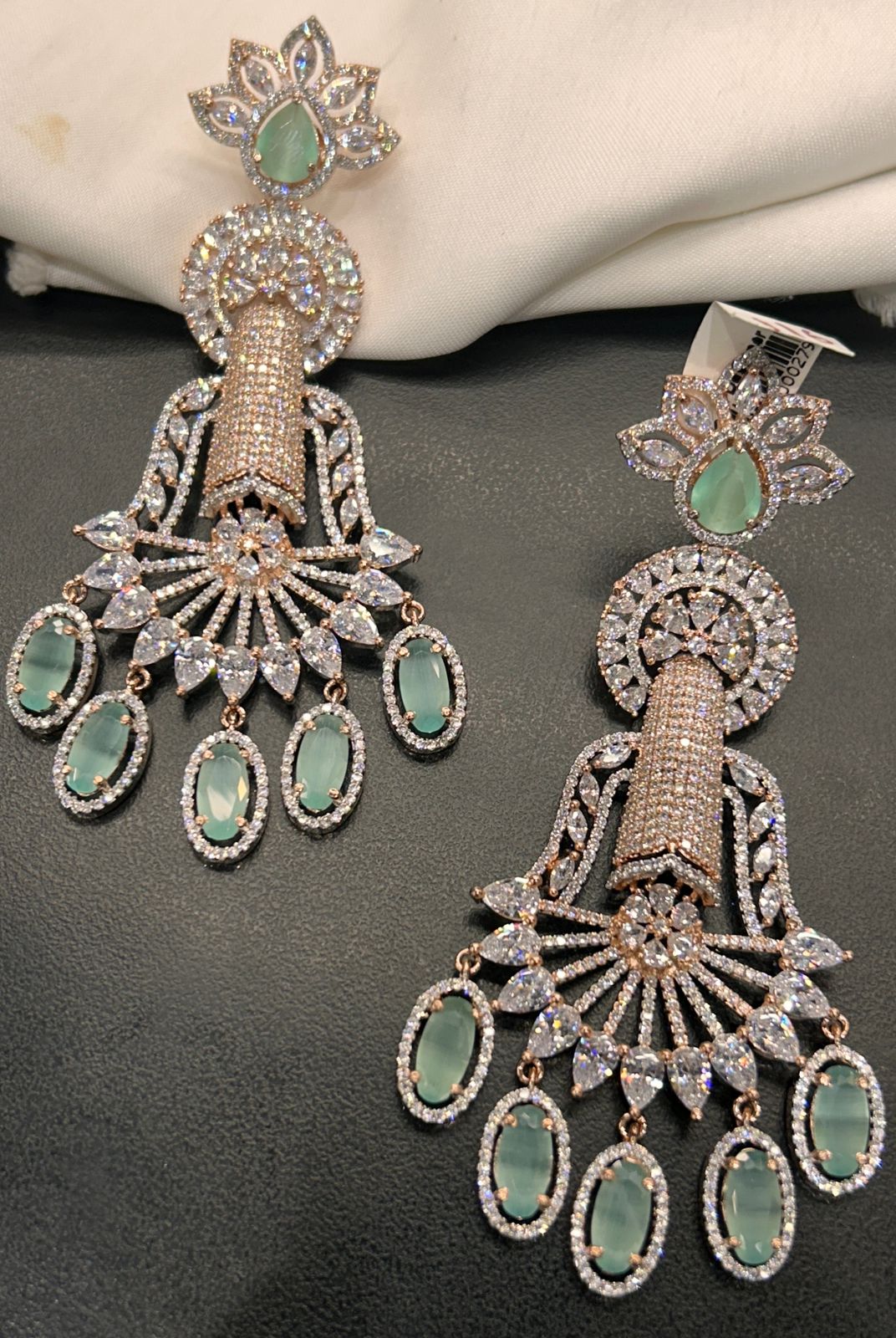 Emerald Green & Diamond Statement Long Earrings