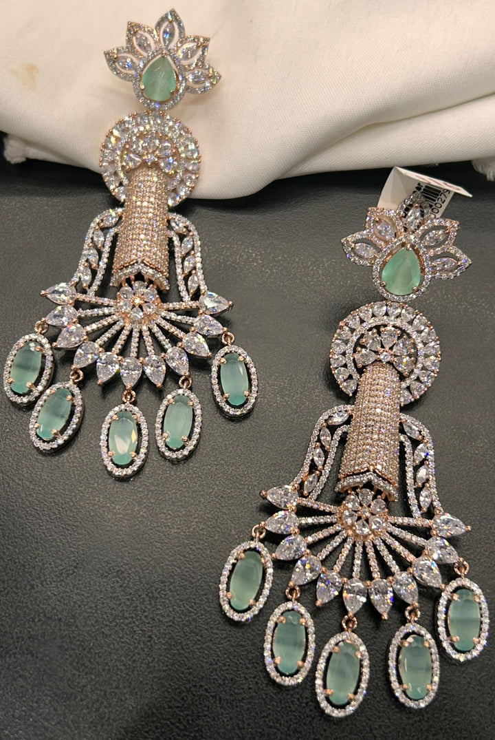 Emerald Green & Diamond Statement Long Earrings
