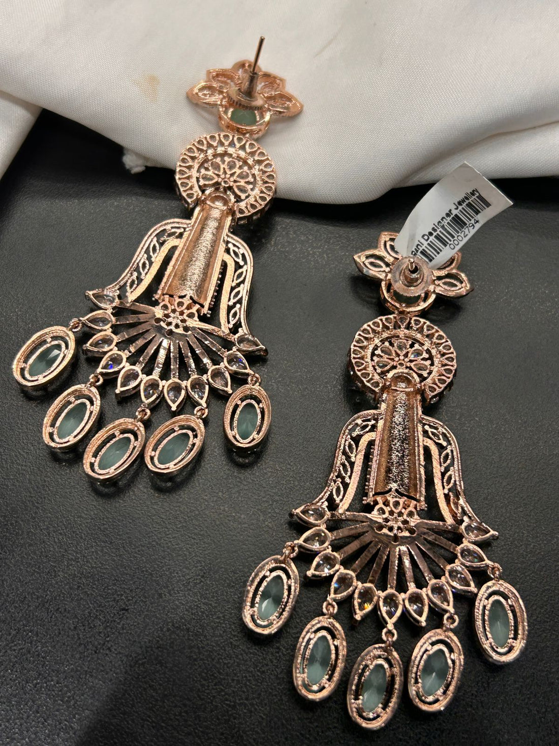 Emerald Green & Diamond Statement Long Earrings