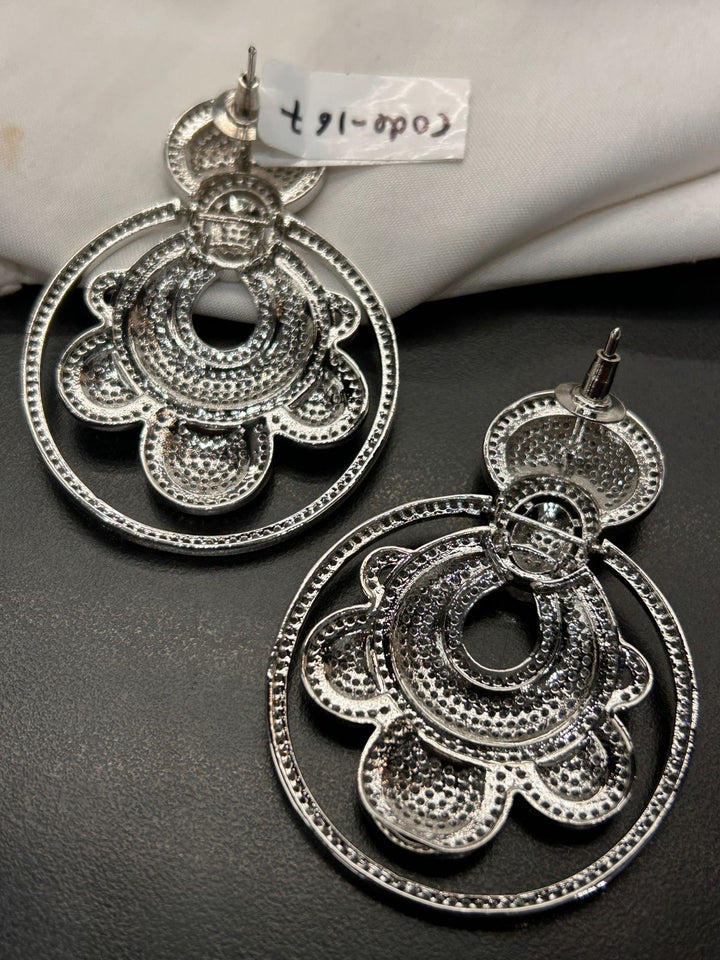 Luxury Silver Round Designer Statement Earrings