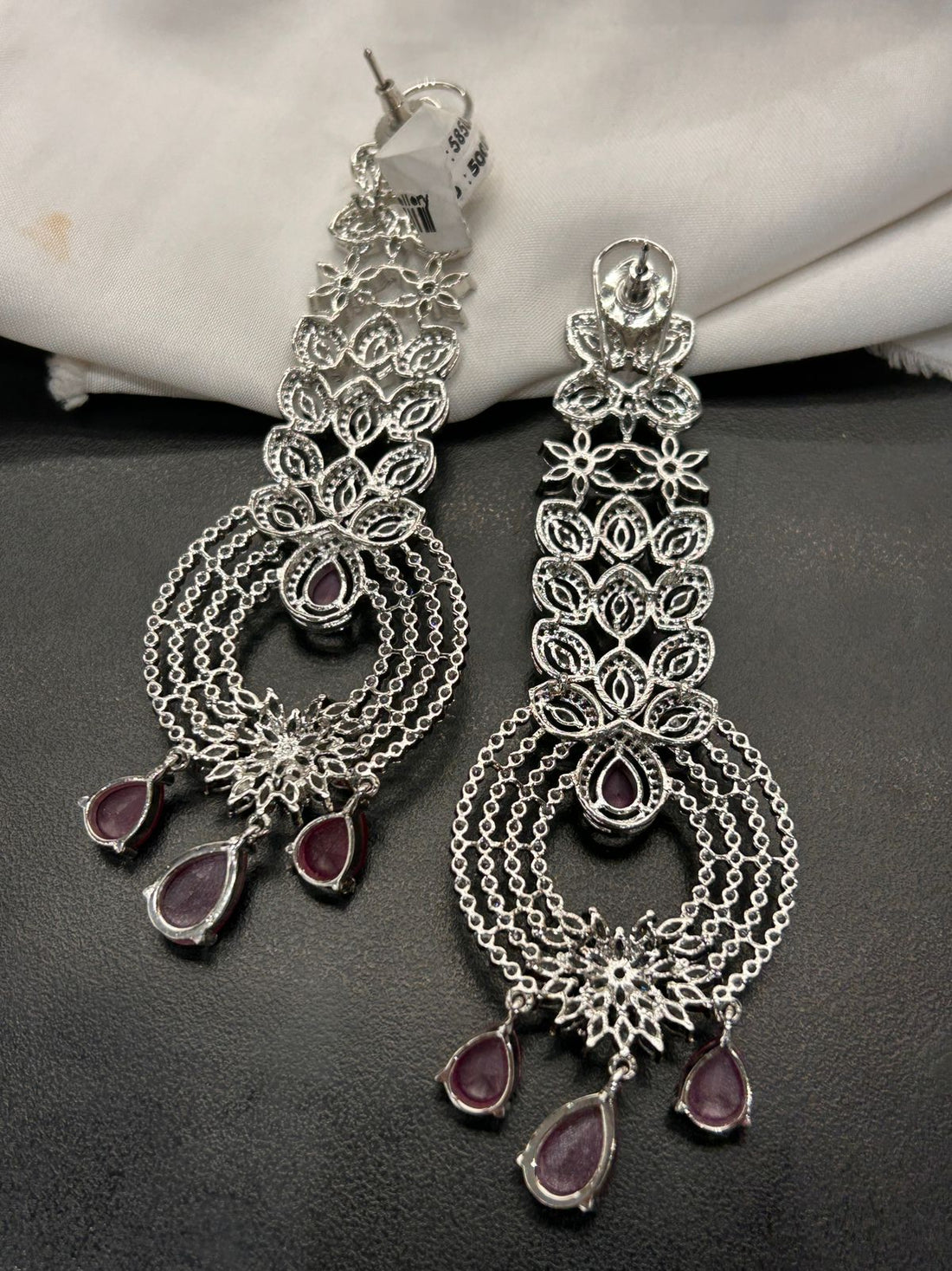 Silver & Ruby Red Designer Statement Earrings