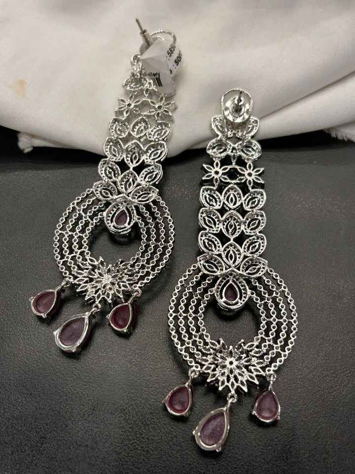 Silver & Ruby Red Designer Statement Earrings