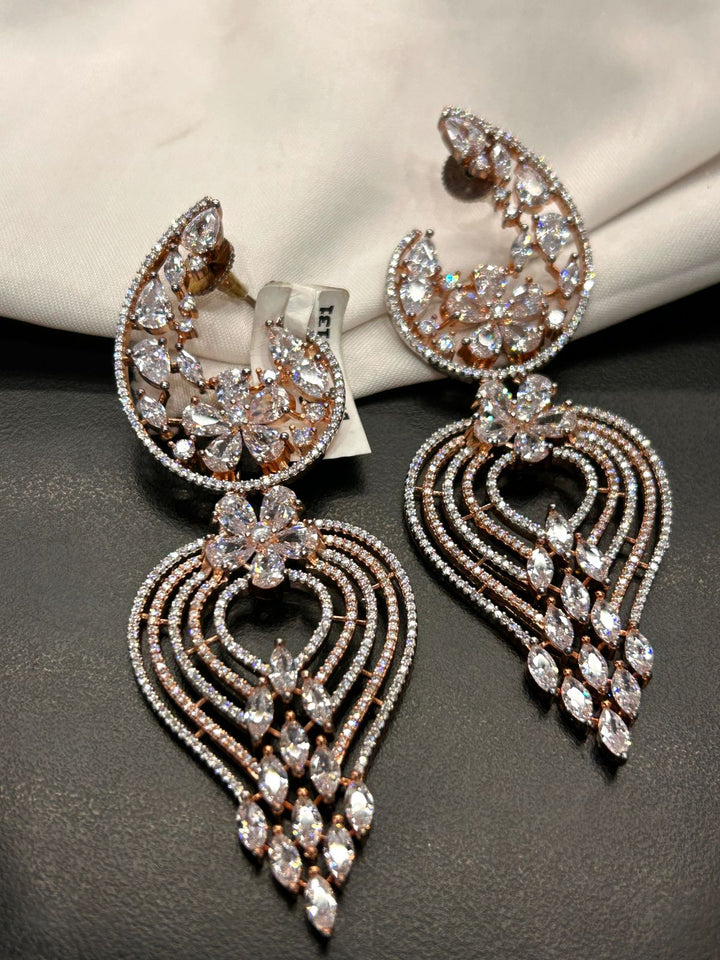 Rose Gold Finish CZ Drop Earrings