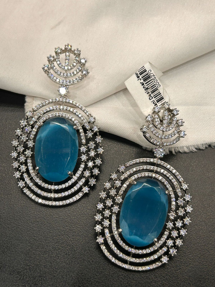 Royal Blue Stone Diamond Look Statement Earrings