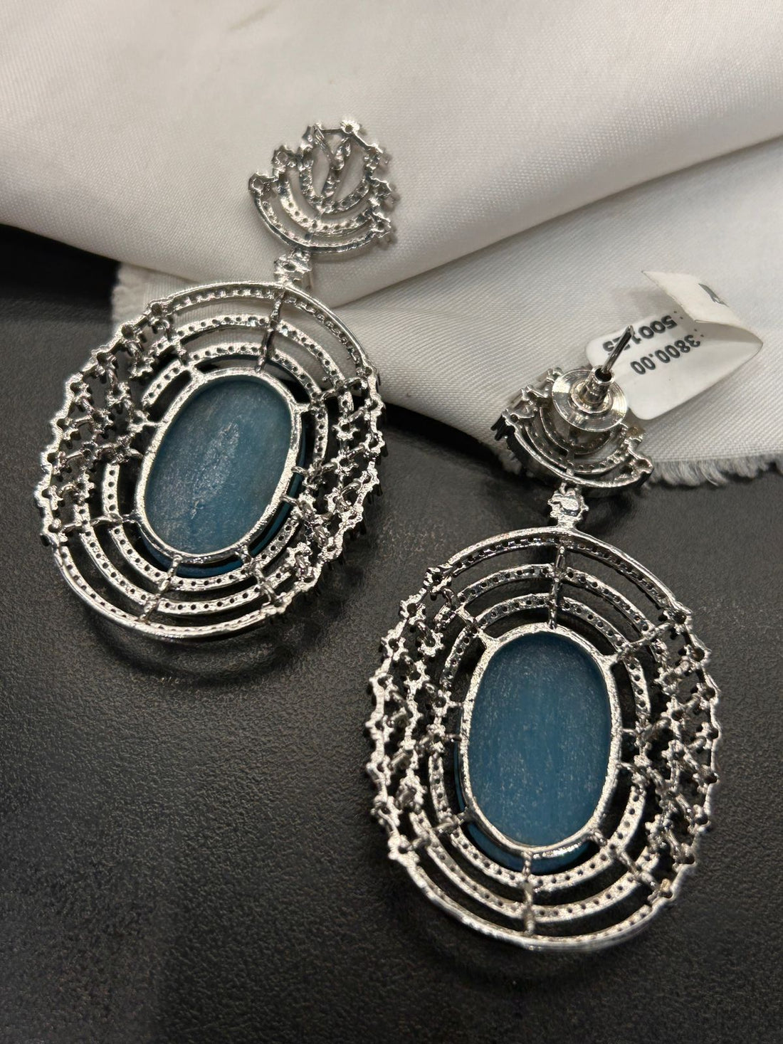 Royal Blue Stone Diamond Look Statement Earrings