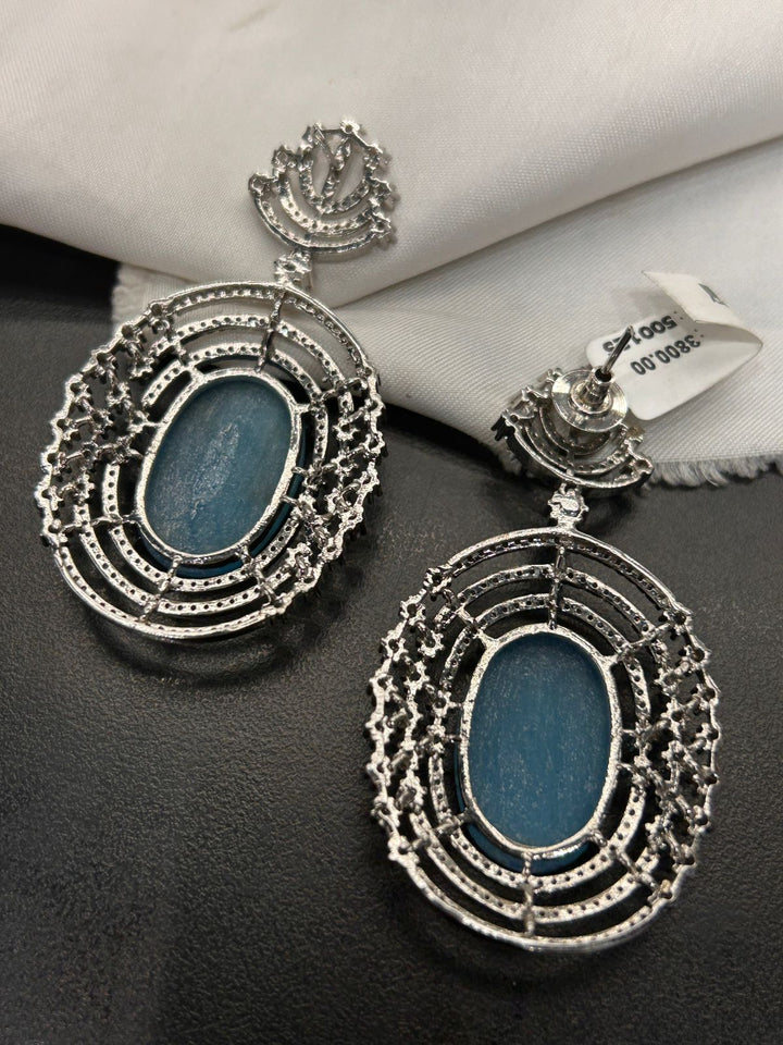 Royal Blue Stone Diamond Look Statement Earrings