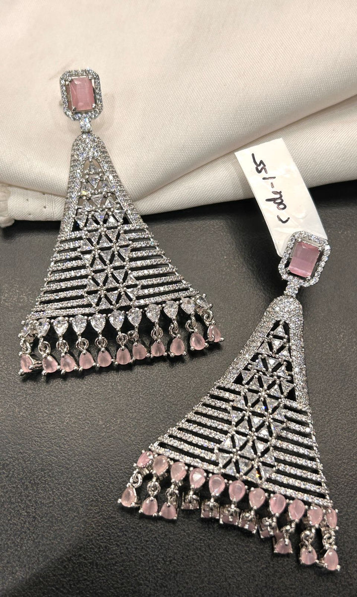 Pink Stone Diamond Look Long Designer Earrings