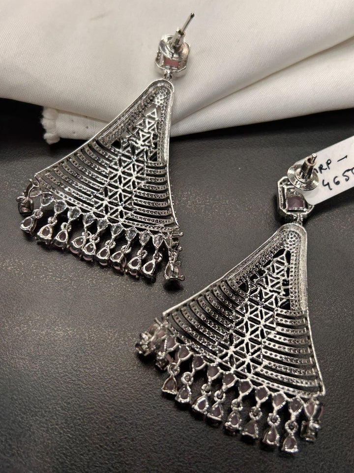 Pink Stone Diamond Look Long Designer Earrings