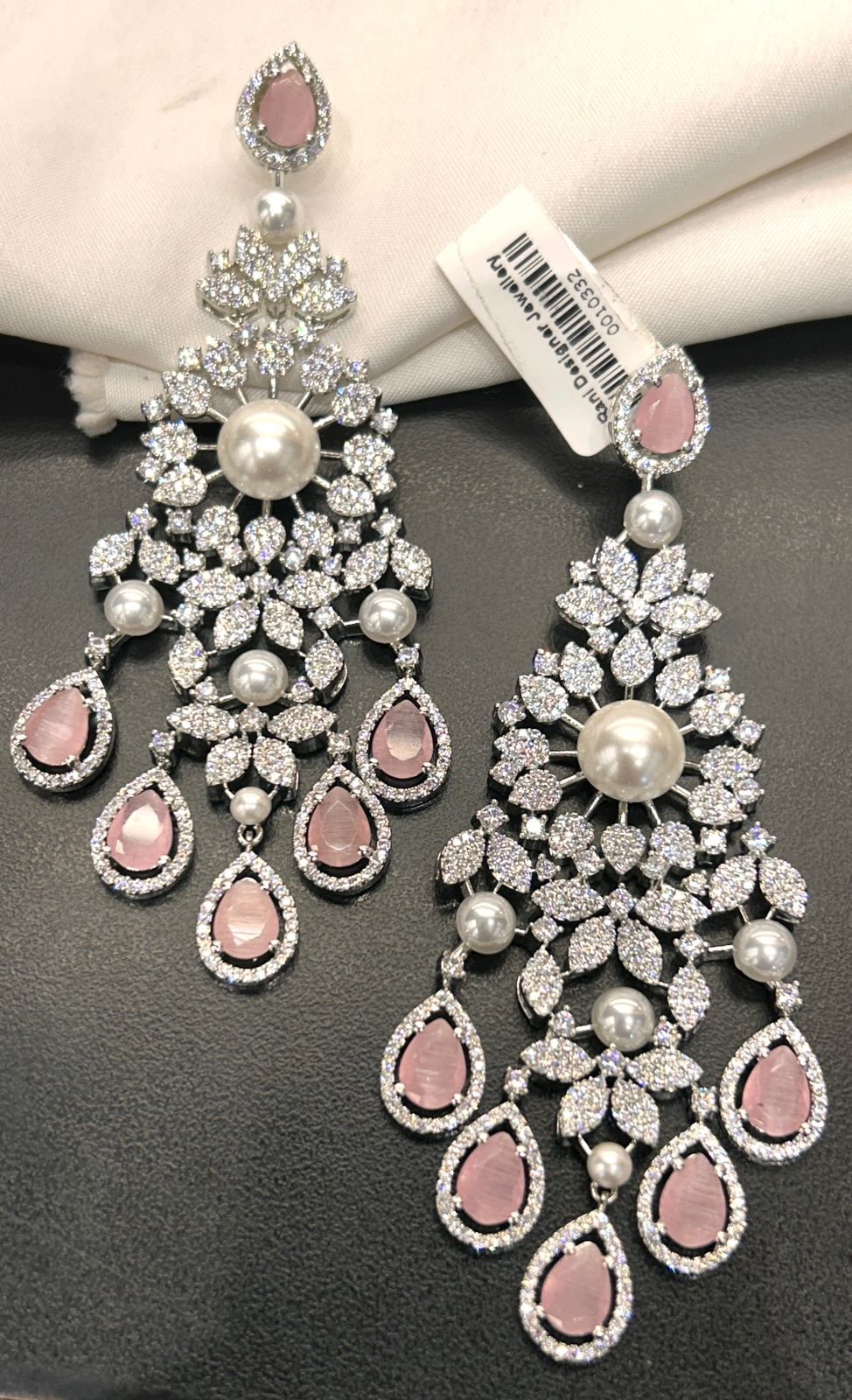 Pink Stone & Pearl Drop CZ Statement Earrings