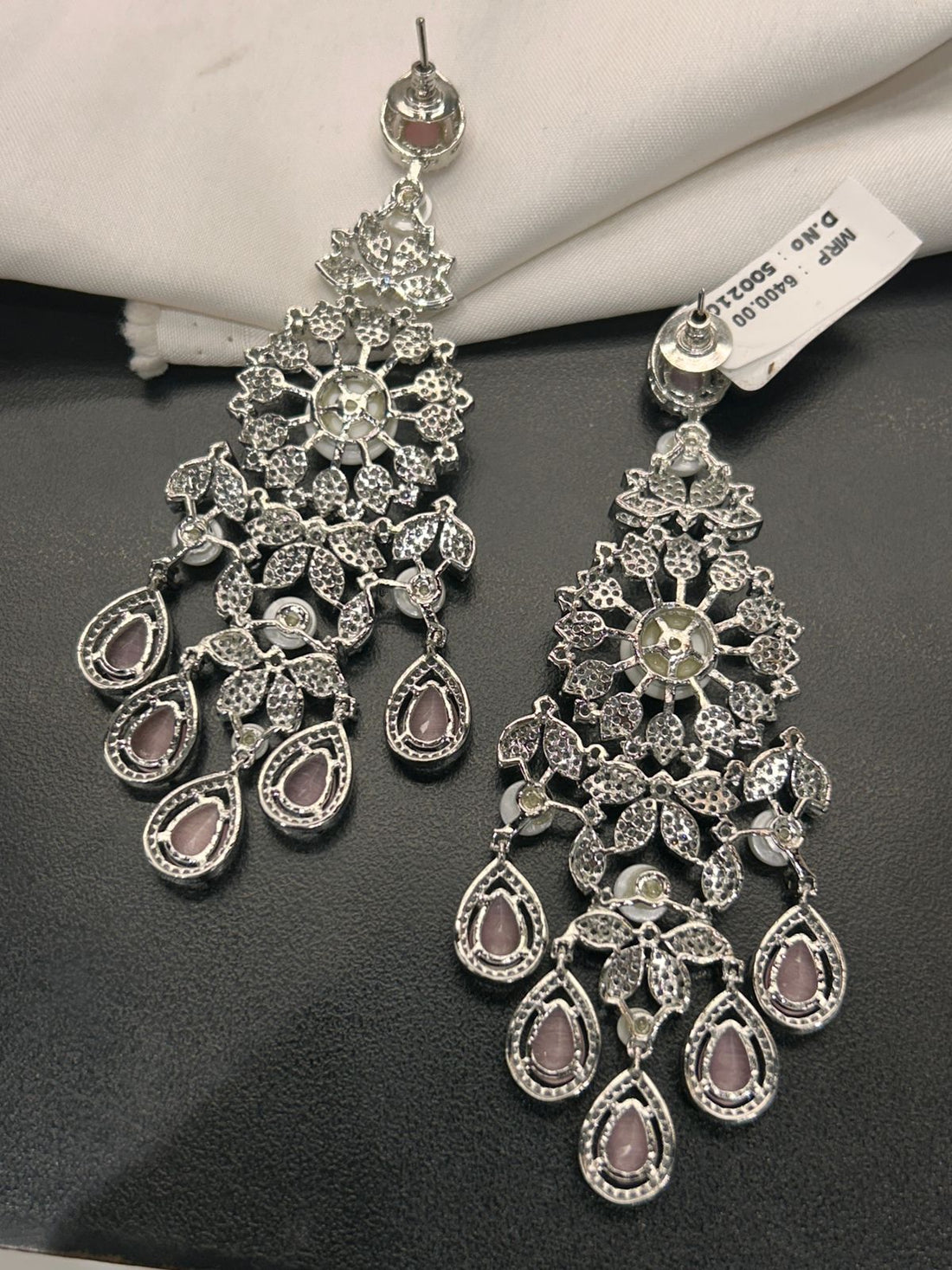 Pink Stone & Pearl Drop CZ Statement Earrings