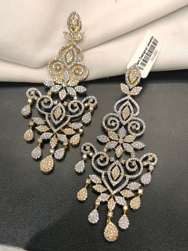 Gold & Silver Diamond Look Floral Long Earrings