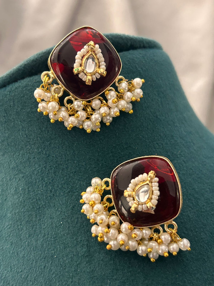 Royal Red & Yellow Kundan Pearl Choker Necklace Set