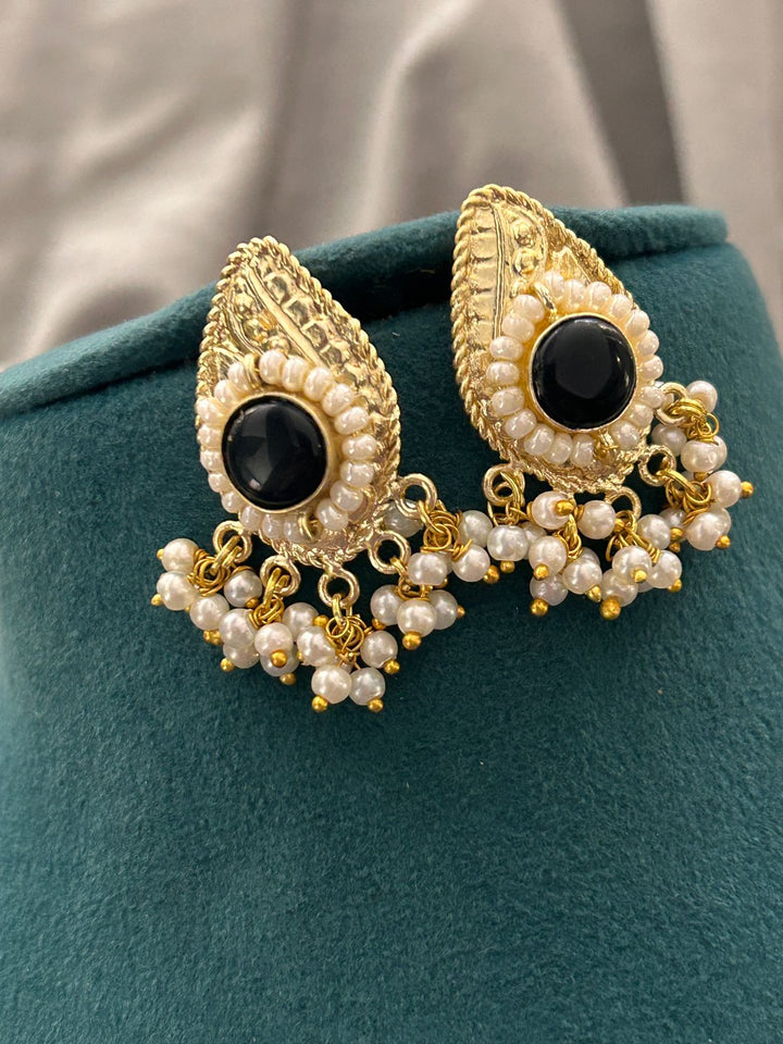 Royal Peacock Inspired Black Stone Kundan Choker Necklace Set