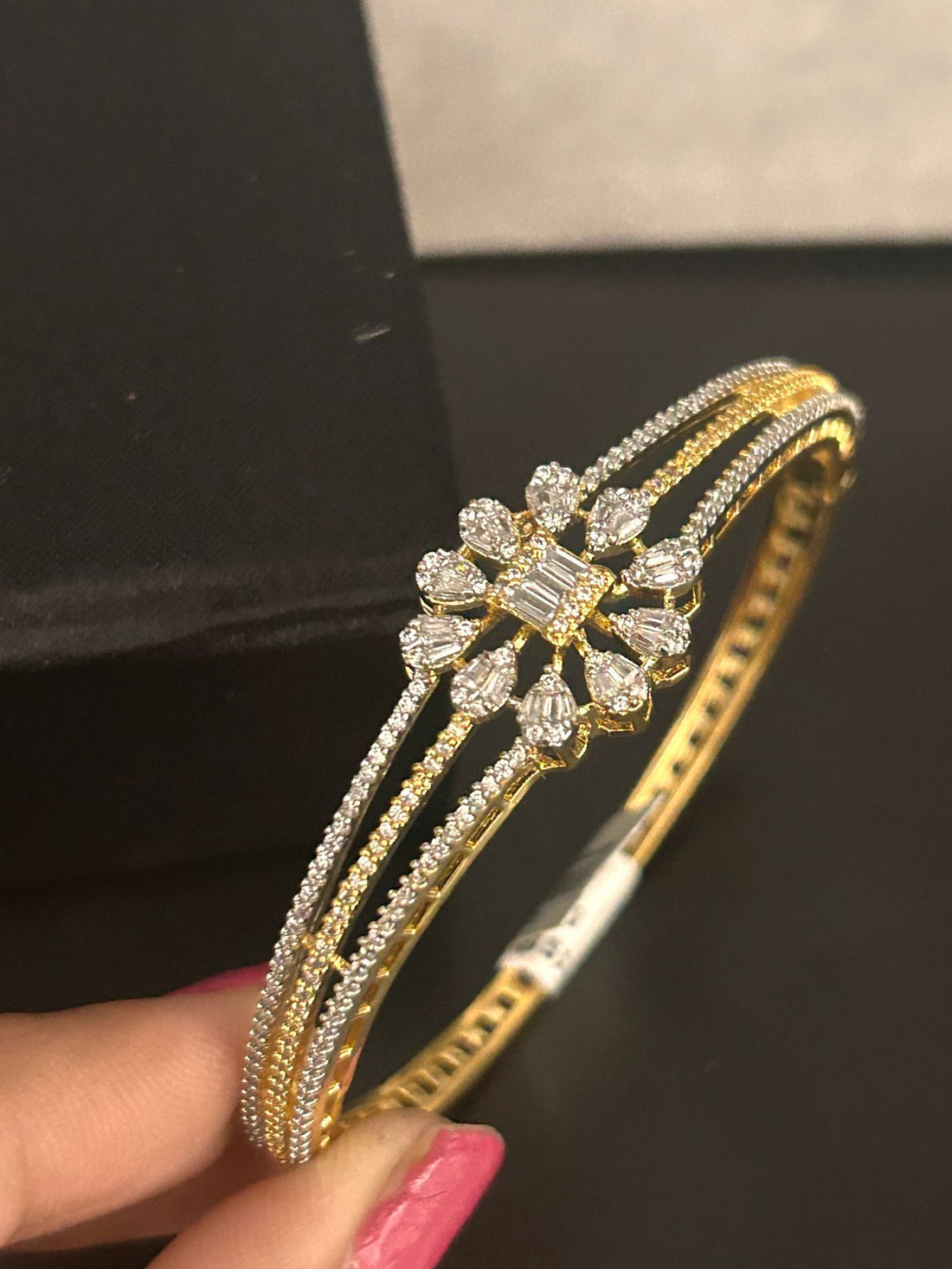 Elegant Gold & Diamond Floral Openable Bracelet