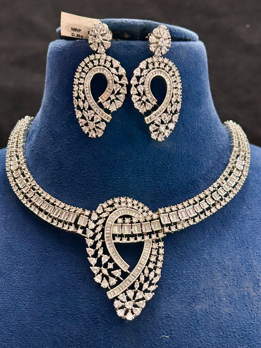 Elegant Diamond Paisley Necklace Set with Earrings