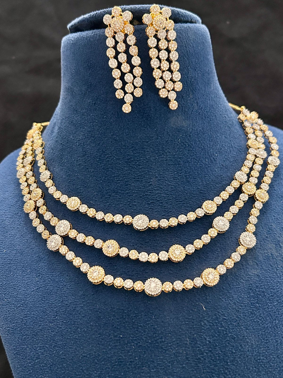 Triple Layer Diamond Look Necklace Set with Earrings
