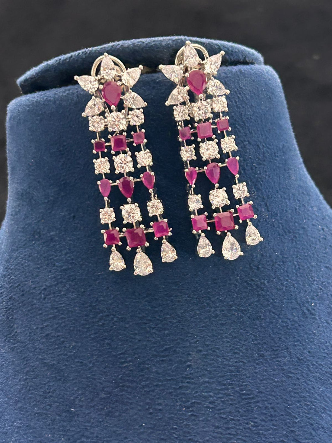 Ruby Elegance Diamond Look Necklace Set with Earrings