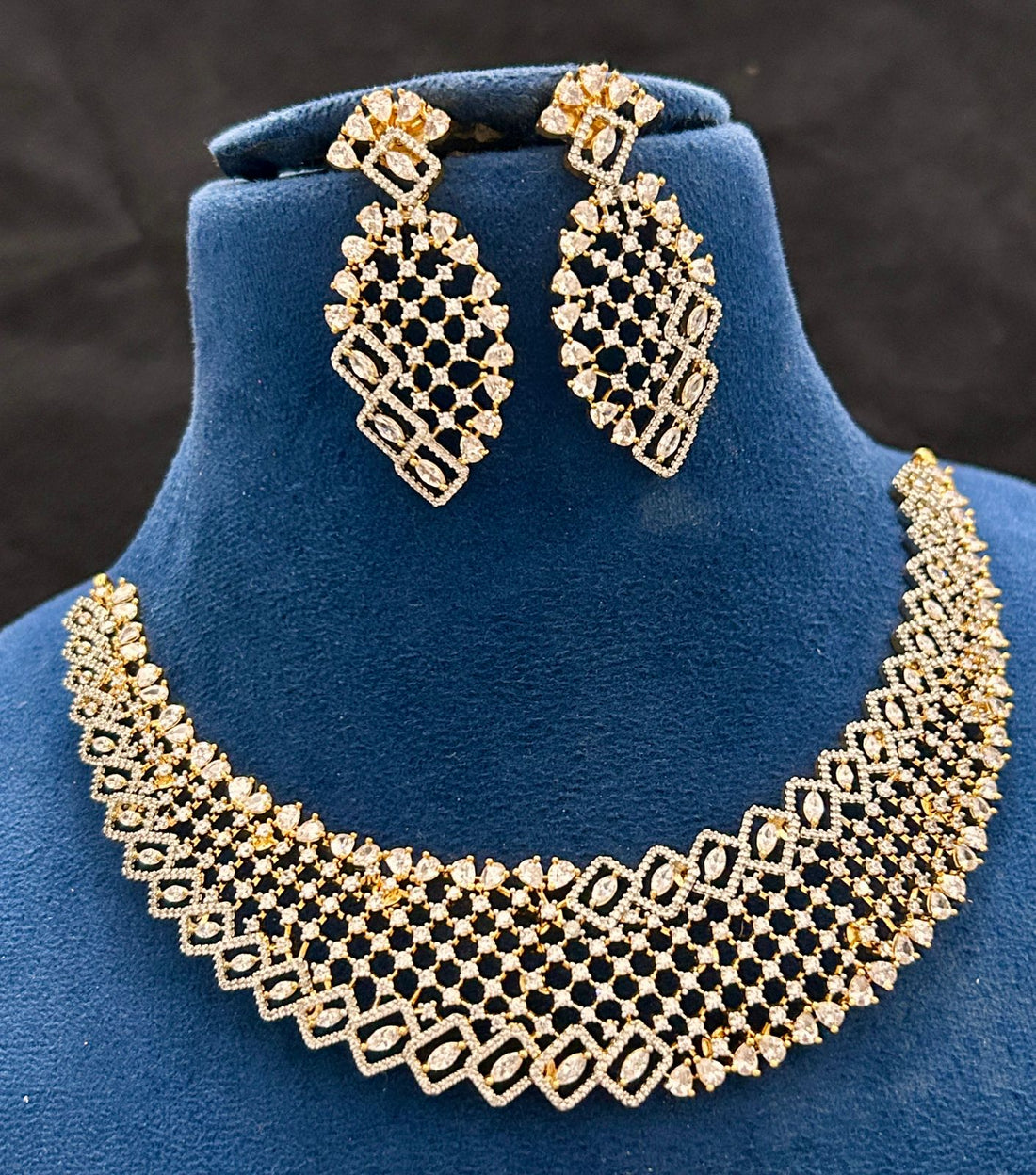 Diamond Look Designer Choker Necklace Set with Earrings