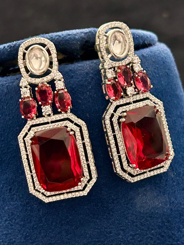 Grand Ruby Diamond Look Necklace Set with Statement Earrings