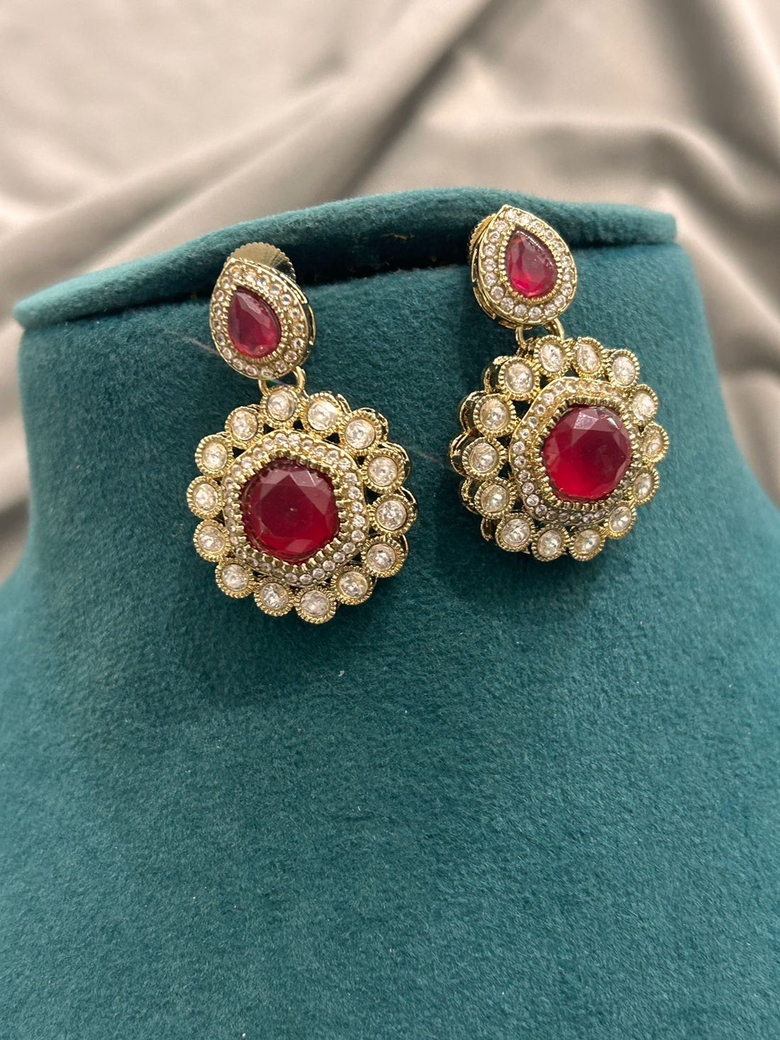 Ruby Kundan Necklace Set with Earrings
