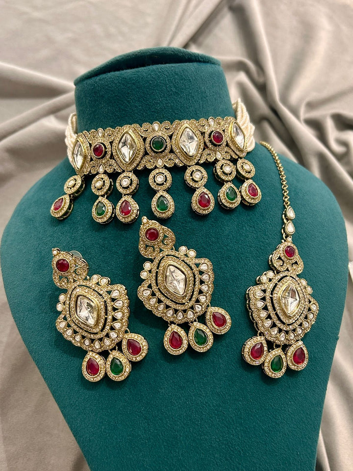 Royal Kundan Choker Set with Red & Green Stones – Bridal Jewellery