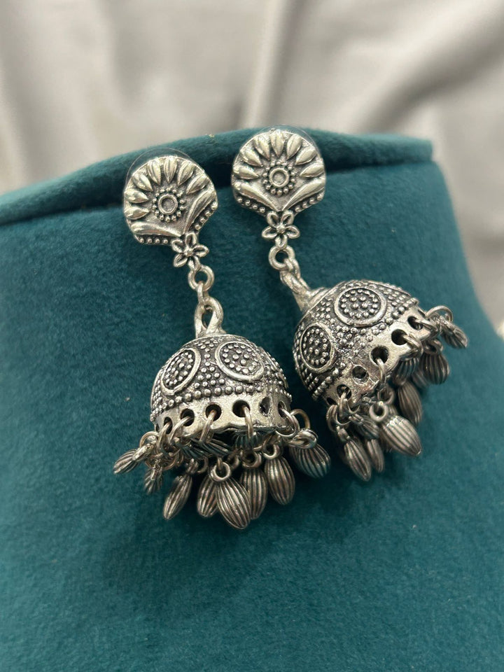 Antique Oxidized Goddess Lakshmi Necklace Set with Jhumka Earrings