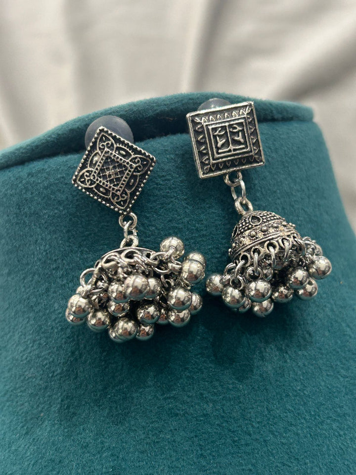 Antique Oxidized Layered Necklace Set with Jhumka Pendant & Earrings