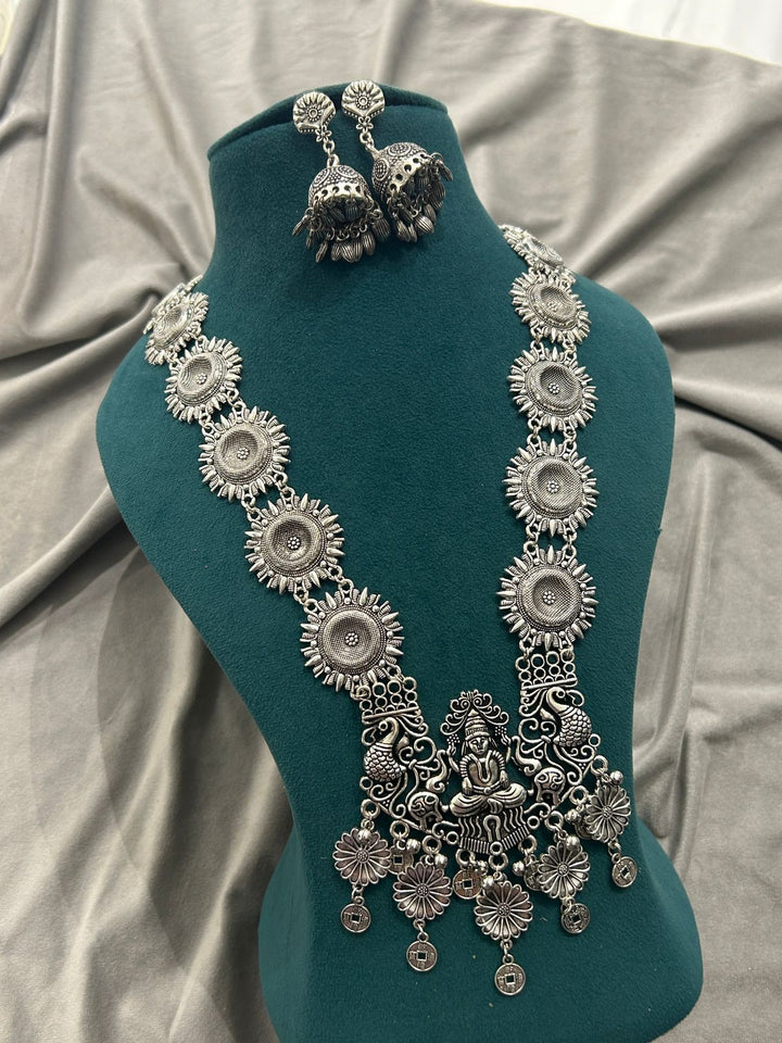 Antique Oxidized Goddess Lakshmi Necklace Set with Jhumka Earrings