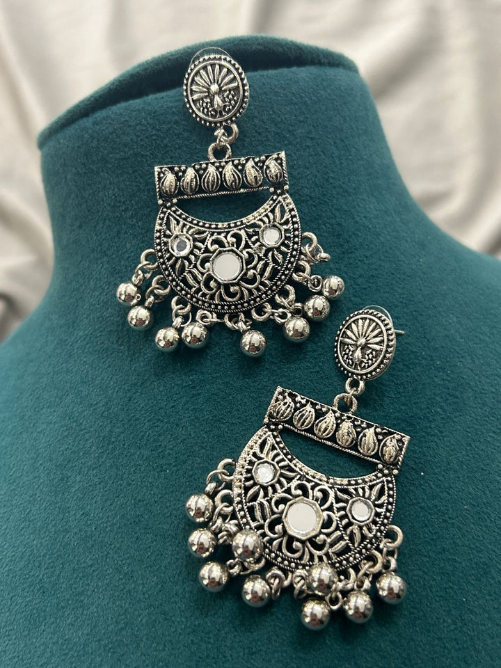 Antique Oxidized Mirror Work Necklace Set with Earrings