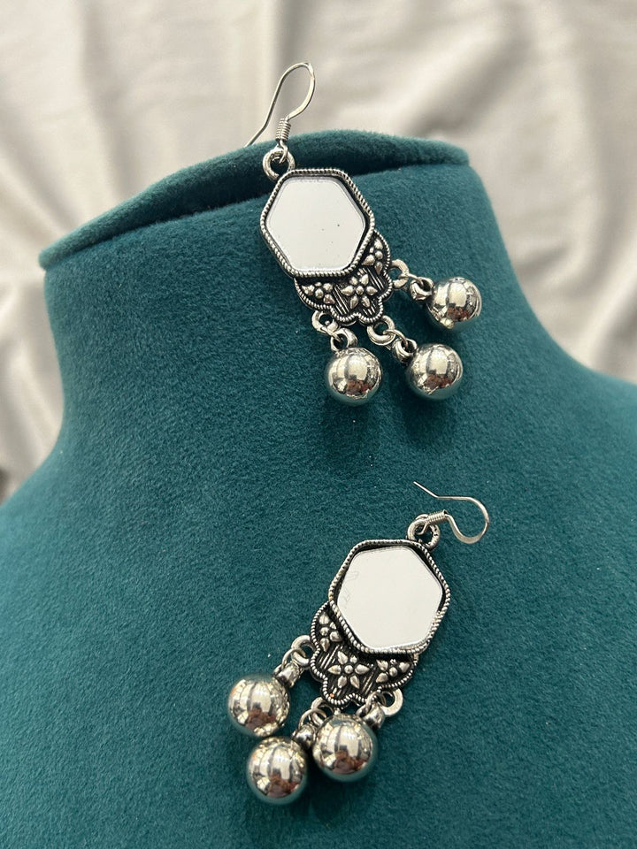 Oxidized Mirror Work Beaded Necklace Set with Earrings