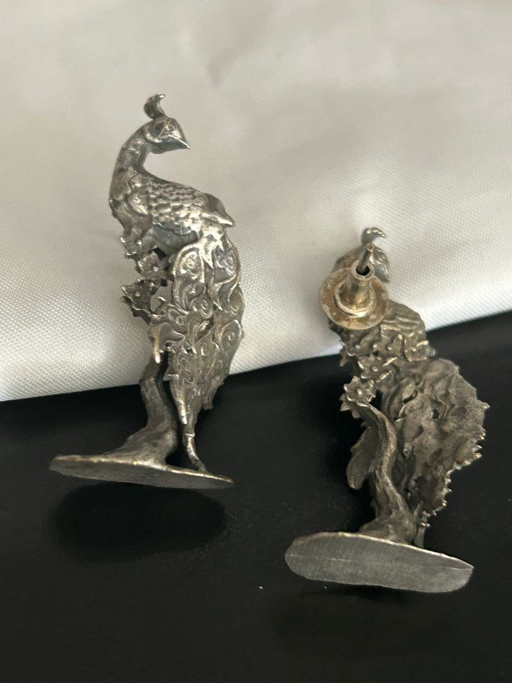 Antique Oxidized Silver Peacock Earrings – Statement Ethnic Jewelry