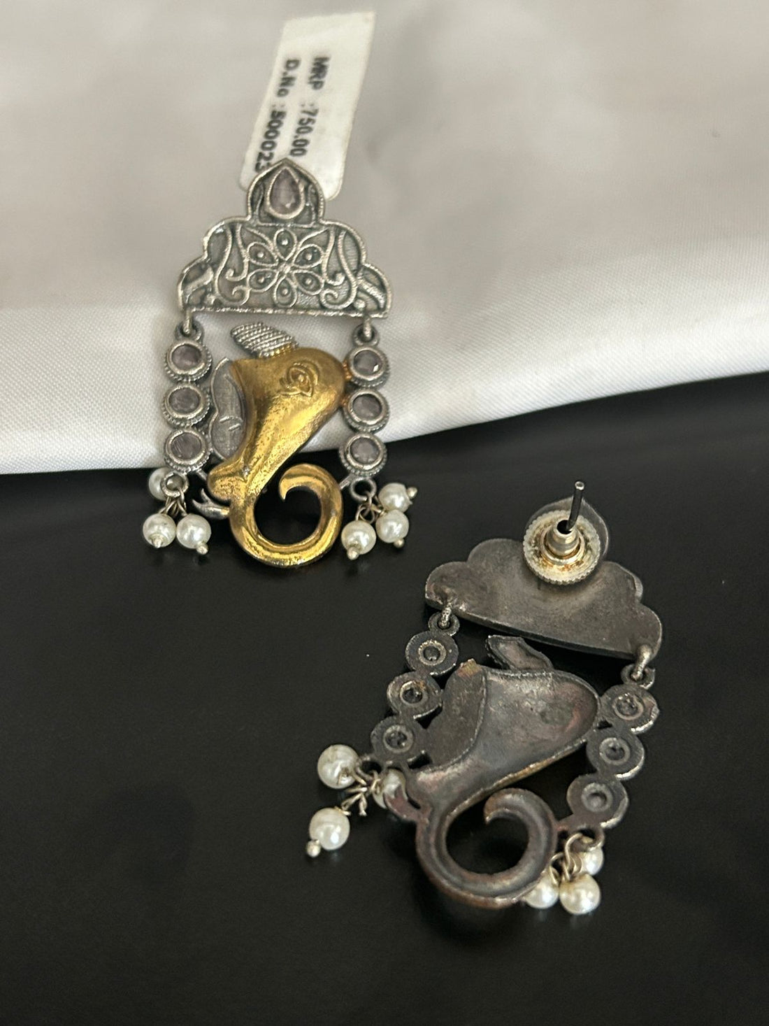Oxidized Lord Ganesha Earrings with Golden Accent – Spiritual Ethnic Jewelry
