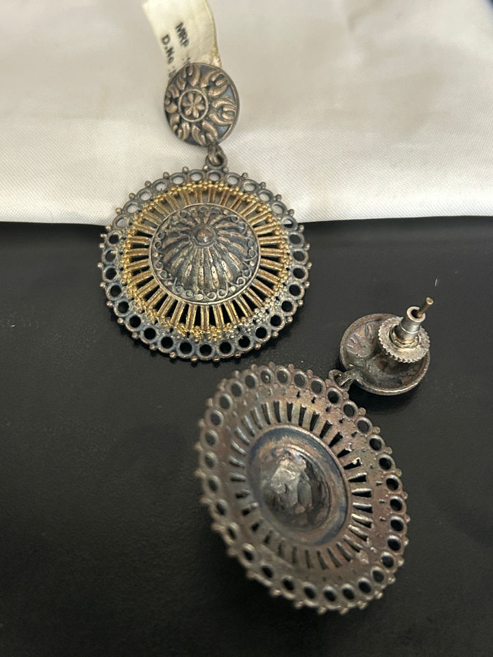Antique Oxidized Round Earrings with Golden Detailing – Boho Ethnic Jewelry