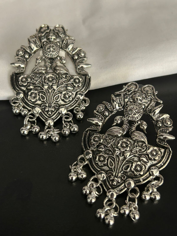 Antique Peacock Oxidized Jhumka Earrings – Heritage Floral Design