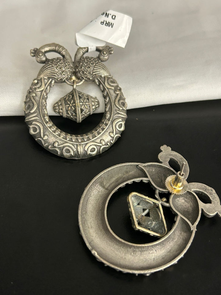 Antique Oxidised Peacock Hoop Earrings