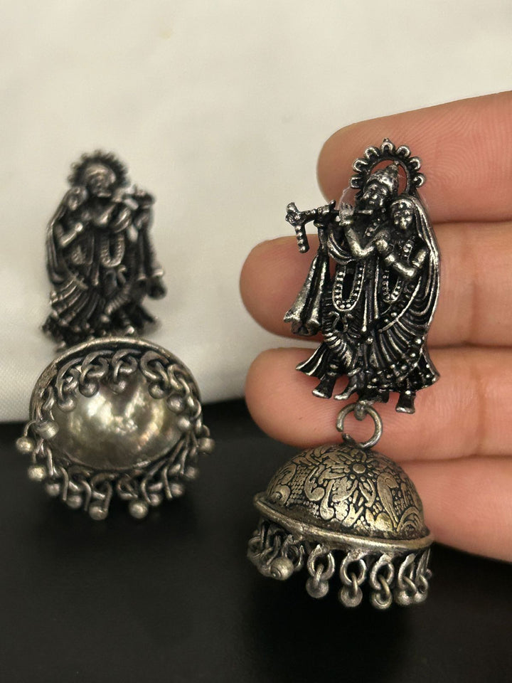 Antique Radha Krishna Oxidised Jhumka Earrings