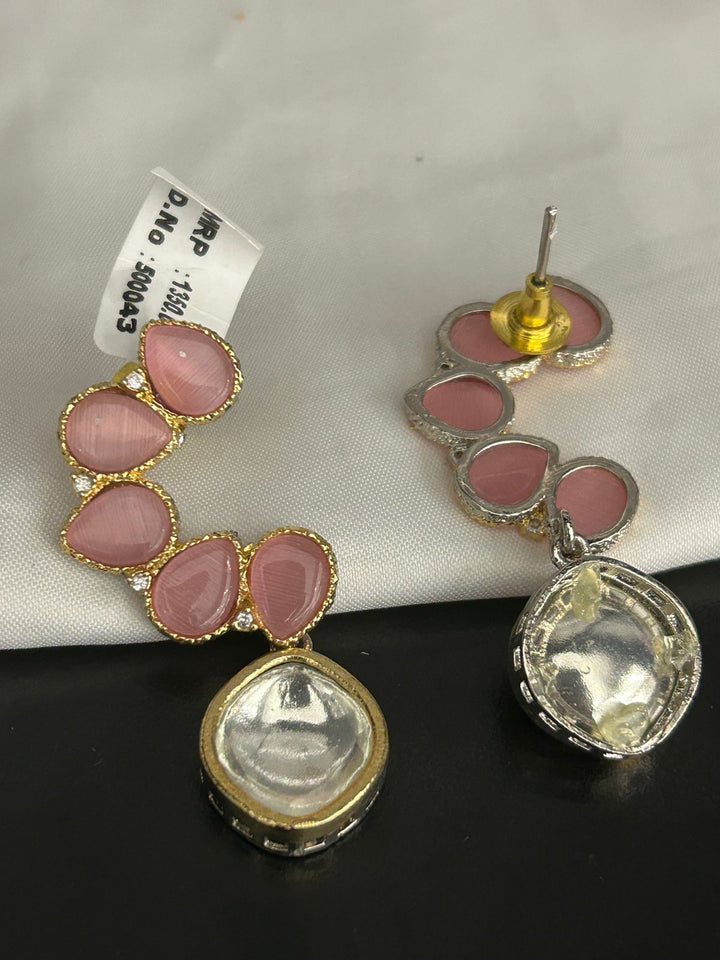 Pink Stone Drop Earrings with Kundan Finish